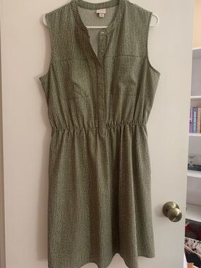 Sleeveless Green Patterned Elastic-Waist Dress